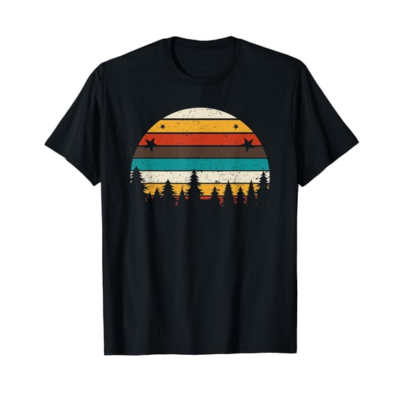 Retro Vintage Nature Wildlife Trees Outdoor Forest Black T-Shirt