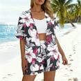 thumbnail image 5 of Mifsaly Two Piece Sets for Women Summer Tropical Print Vacation Beach Matching Clothing Oversized Short Sleeve Open Front Cardigan & Drawstring High Waisted Shorts, 5 of 8