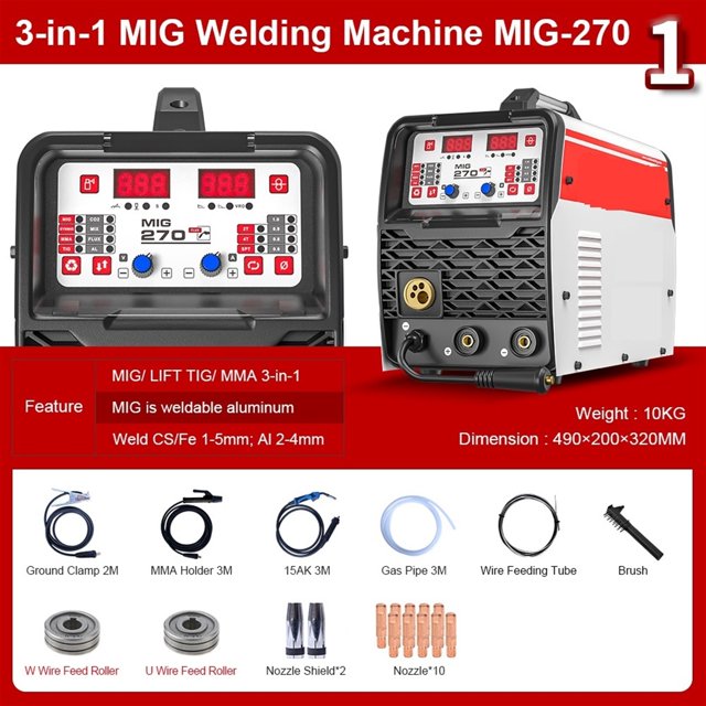 Soudeur MIG Portable Intelligent, Machine de Soudage MIG MIG/TIG/MMA 3 en 1, Onduleur Multifonction, Acier Doux