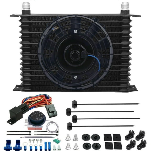 15 Row Transmission Oil Cooler Electric Fan Adjustable Thermostat Kit