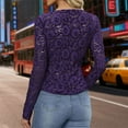 thumbnail image 6 of SwiftWear Women's Long Sleeve Floral Lace Sheer Mesh Slim Fit V-Neck Blouse Elegant Layering Piece Undershirt​ Going Out Tops, Purple, 6 of 9