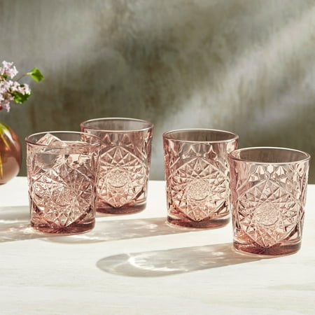 

Double vintage glass wine glasses 12 oz rose colored set of 4
