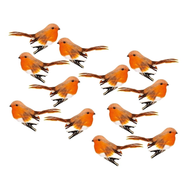 12 piezas de pájaros de espuma falsos, pájaros artificiales con clips, figuras de pájaros del zoológico, pájaros de plumas de simulación para porche, , naranja gris shamjiam Estatua de pájaro de simulación
