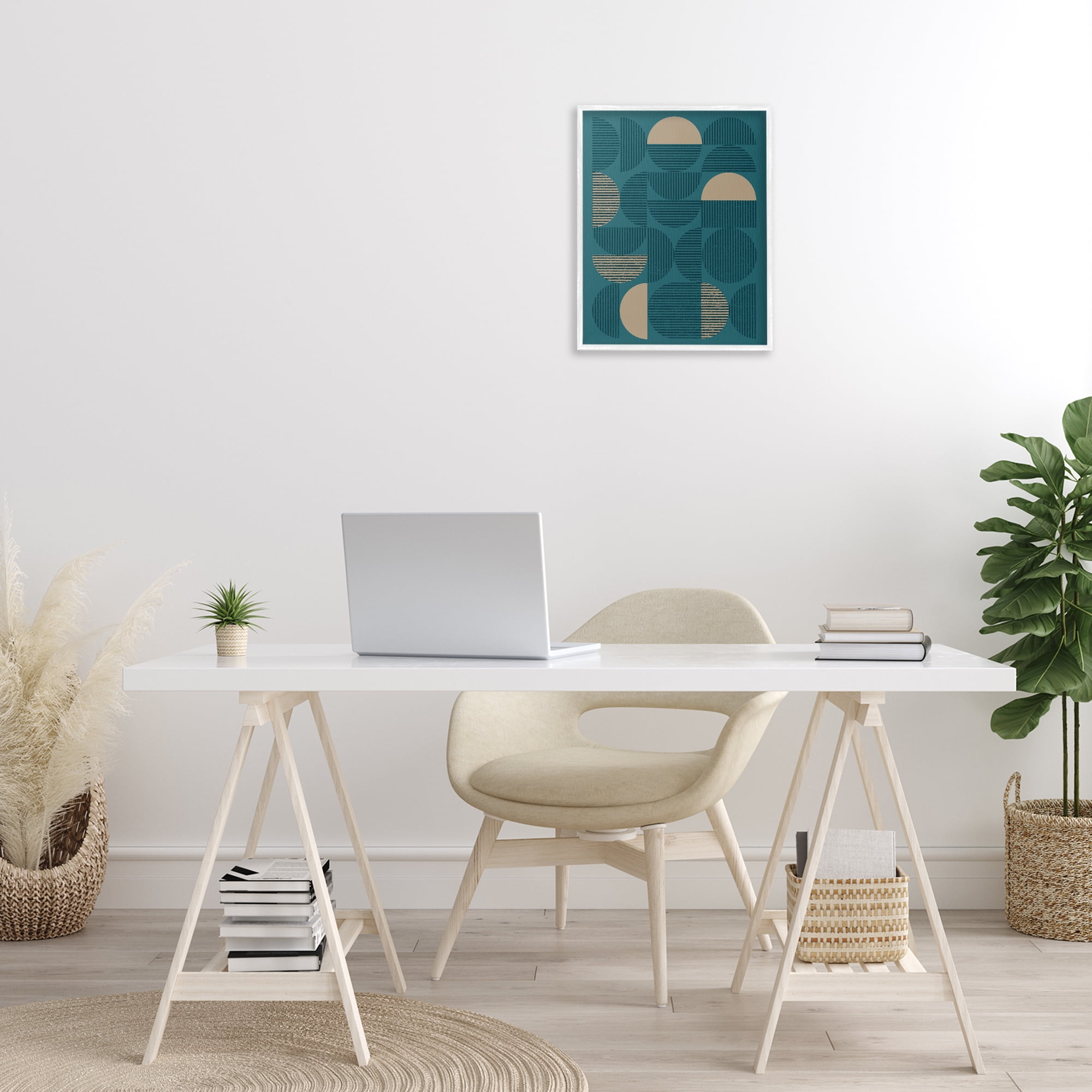 Stupell Industries Deco Arches Blue & Beige Abstract Painting White Framed Art Print Wall Art, 16 x 20