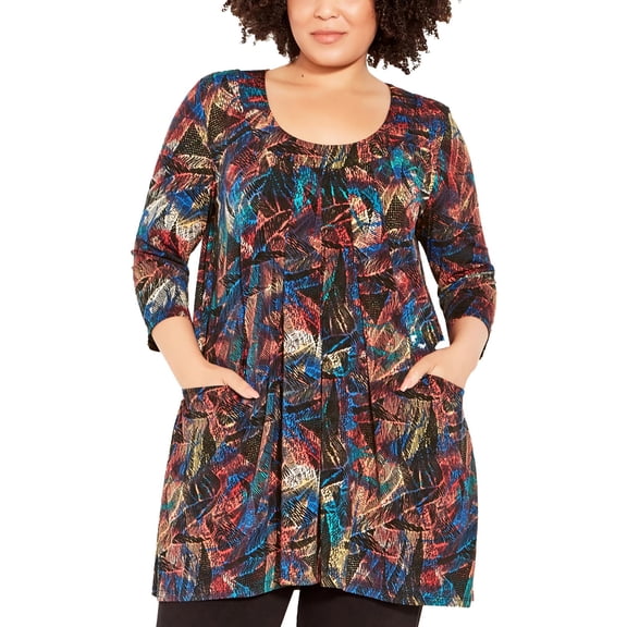 Zim & Zoe Womens Plus Malerie Pleated Long Tunic Top