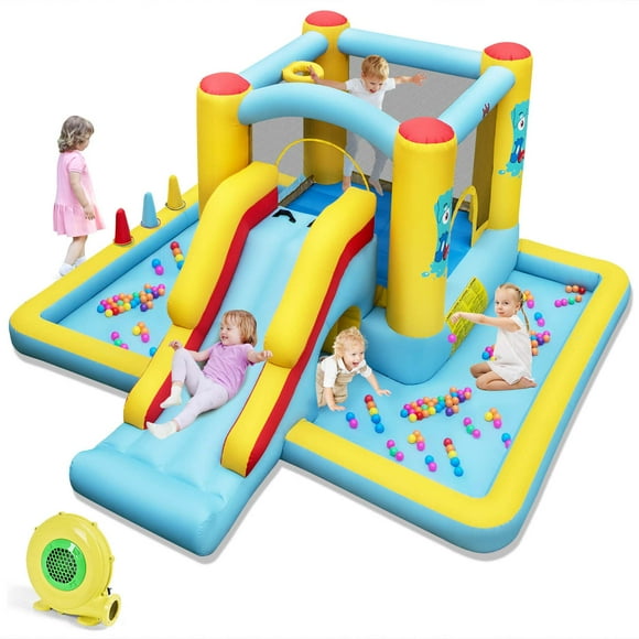 Costway Inflatable Bounce House with Slide Jumping Area Tunnel Ball Pit with 480W Blower