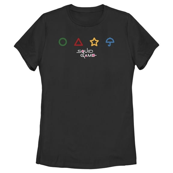 Women's Squid Game Colorful Symbols Graphic Tee Black X Large