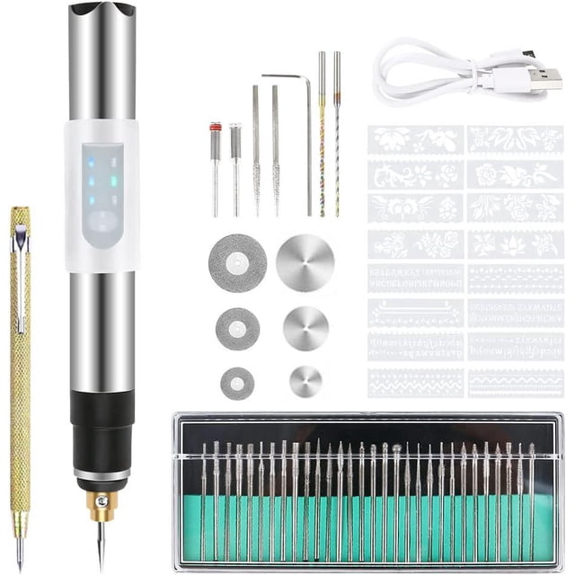 Pluma de grabado eléctrica, kit de herramientas de grabado, pluma de grabado mini USB, dispositivo de grabado inalámbrico para metal, vidrio, madera, piedra, joyería, clavos de cerámica (A)