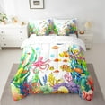 thumbnail image 2 of Watercolor Fish 7 Piece Comforter Set Full Bed in a Bag,Octopus Tentacles Nautical Coastal Bedding Set Rainbow Coral Ocean Sheet Sets with Comforter Sea Animal Bed Set,Green Seaweed Room Decor, 2 of 4