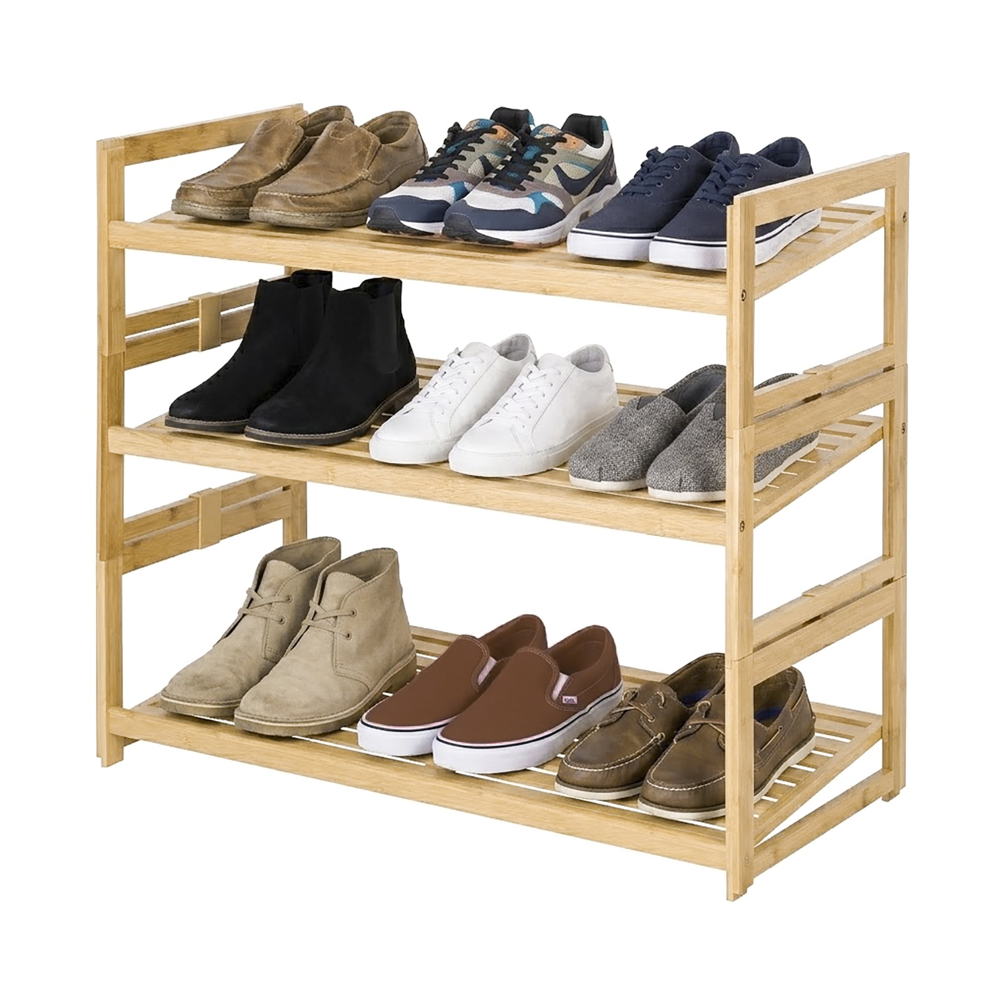 (2 pack) Better Homes & Gardens Bamboo 3-Tier Shoe Rack, Holds 9 Pairs
