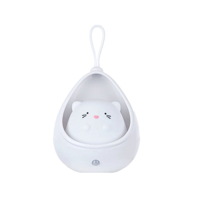 Luz nocturna de silicona con sensor de movimiento, ideal para dormitorio, armario, mesita de noche (gato blanco)