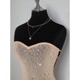 thumbnail image 3 of Khaki Sheer Rhinestone Embellished Bodycon Mini Dress For Women, 3 of 8