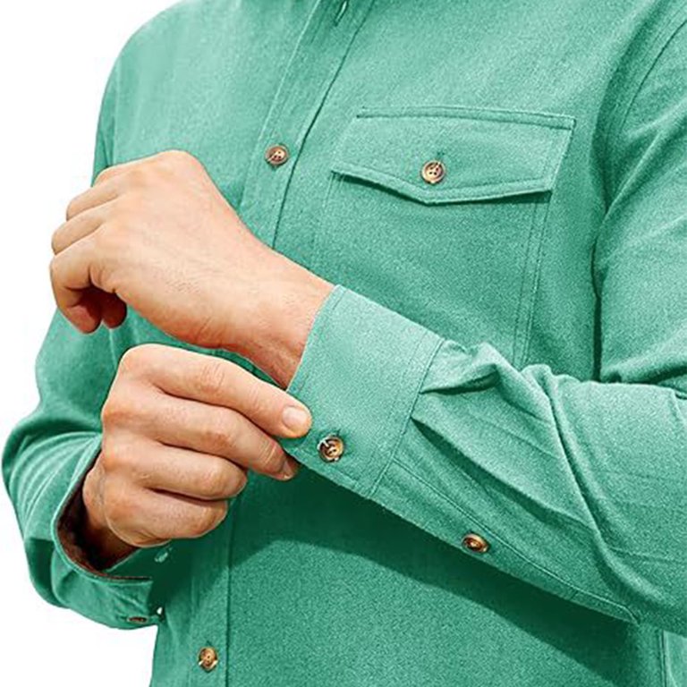 Hinvhai Corduroy Shirt for Men Button Down Vintage Patchwork Long