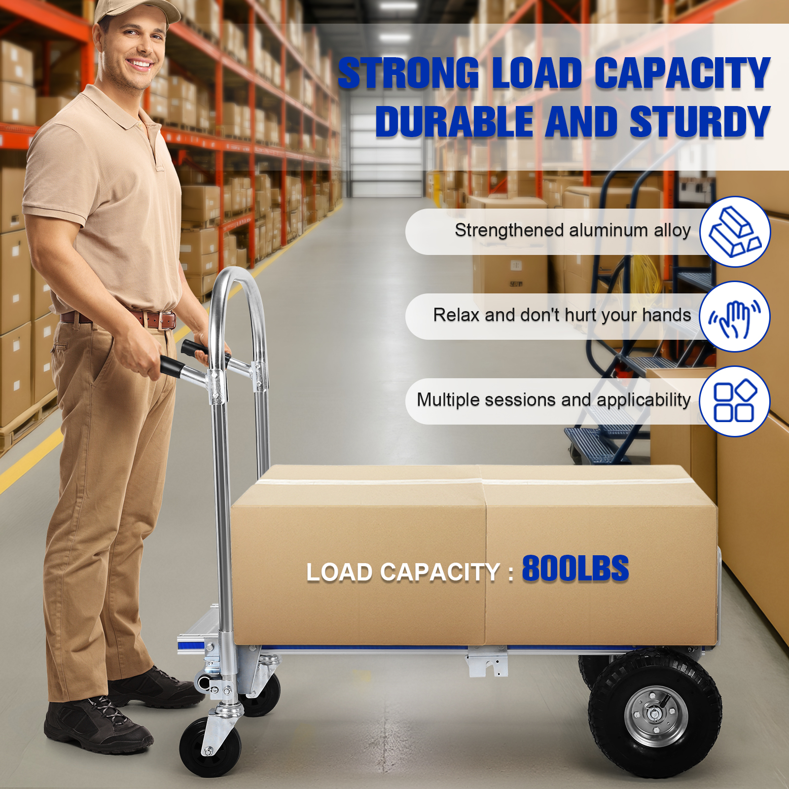 Btidfty 2-in-1 Folding Hand Truck Dolly Cart with Wheels 800LBS Convertible Hand Truck Folding Trolley for Logistics Shopping Home Office Moving