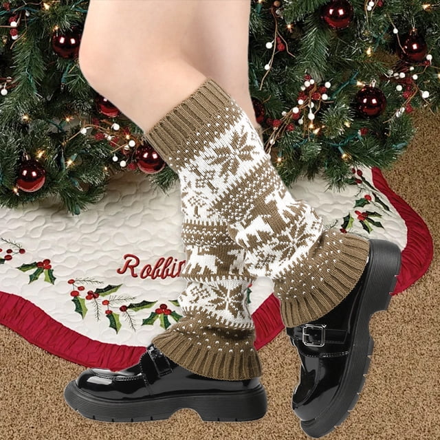 Thickened Christmas Socks With Snowflake Deer Patterns Winter Warm Ankle Cuffs Knitted Leg Warmers Stacking Socks And Woolen Sock Covers For Fall Winter