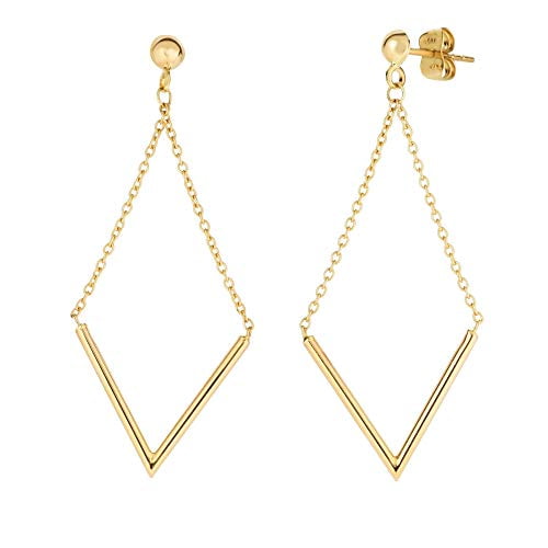 Jewelstop 14K Fancy Yellow Gold Diamond Shape Dangle Earrings, Post Friction Back - 20 X 47mm, 1.6gr.