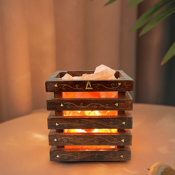 Wooden Basket Himalayan Salt Lamp, Classic Design, Extra Bulb, Unique Gift Idea by Apex Global