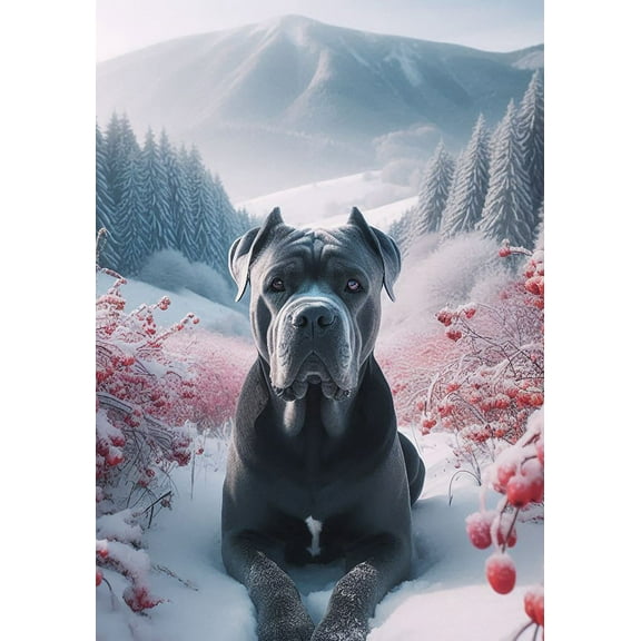 Cane Corso Blue Uncropped - Best of Breed DCR Winter Berries Garden Flag 12" x 17"