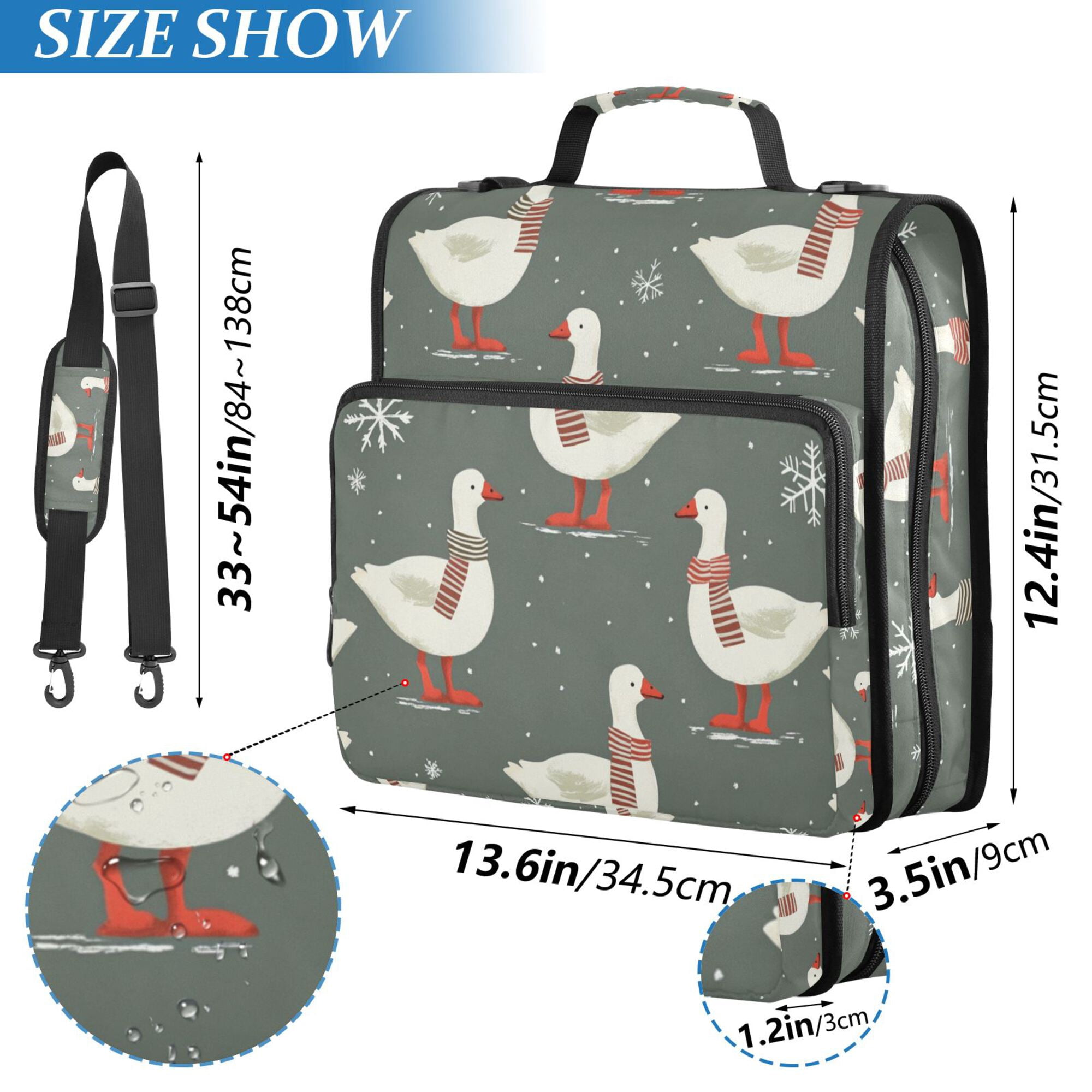 FORMRS Zipper Binder with Shoulder Strap 2-inch Ring 500 Sheet Capacity File Bag, Winter Goose