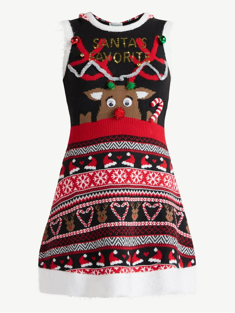 no boundaries christmas sweater dress NO BOUNDARIES Ugly Christmas Sweater Dress Jrs/ L 11-13 Red Open Shoulder-  NWT