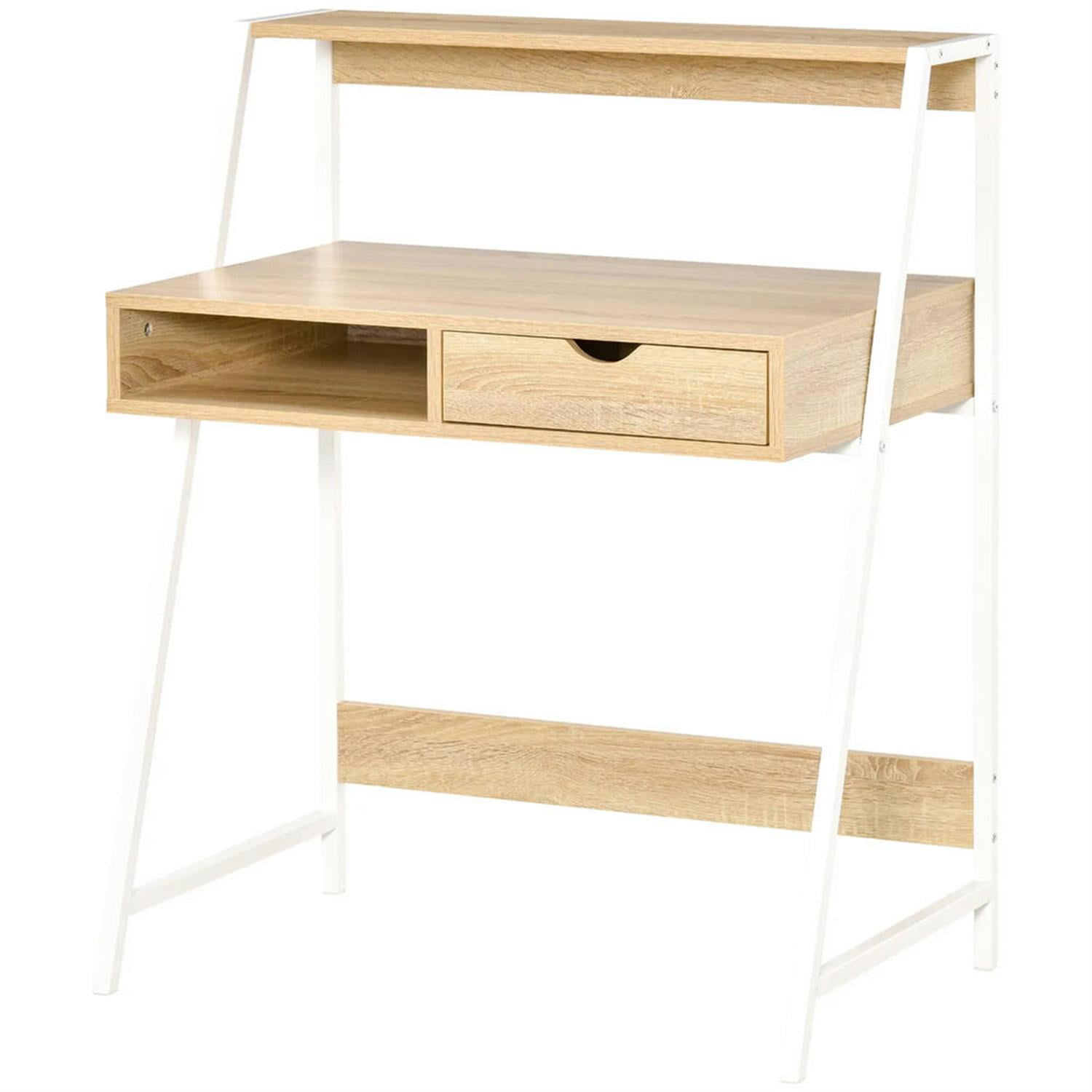 Demi Bonn Modern Office Desk with Drawer and Storage Shelves, Home Computer Desk for Living Room, Office, Study Writing Table PC Desks, Beige