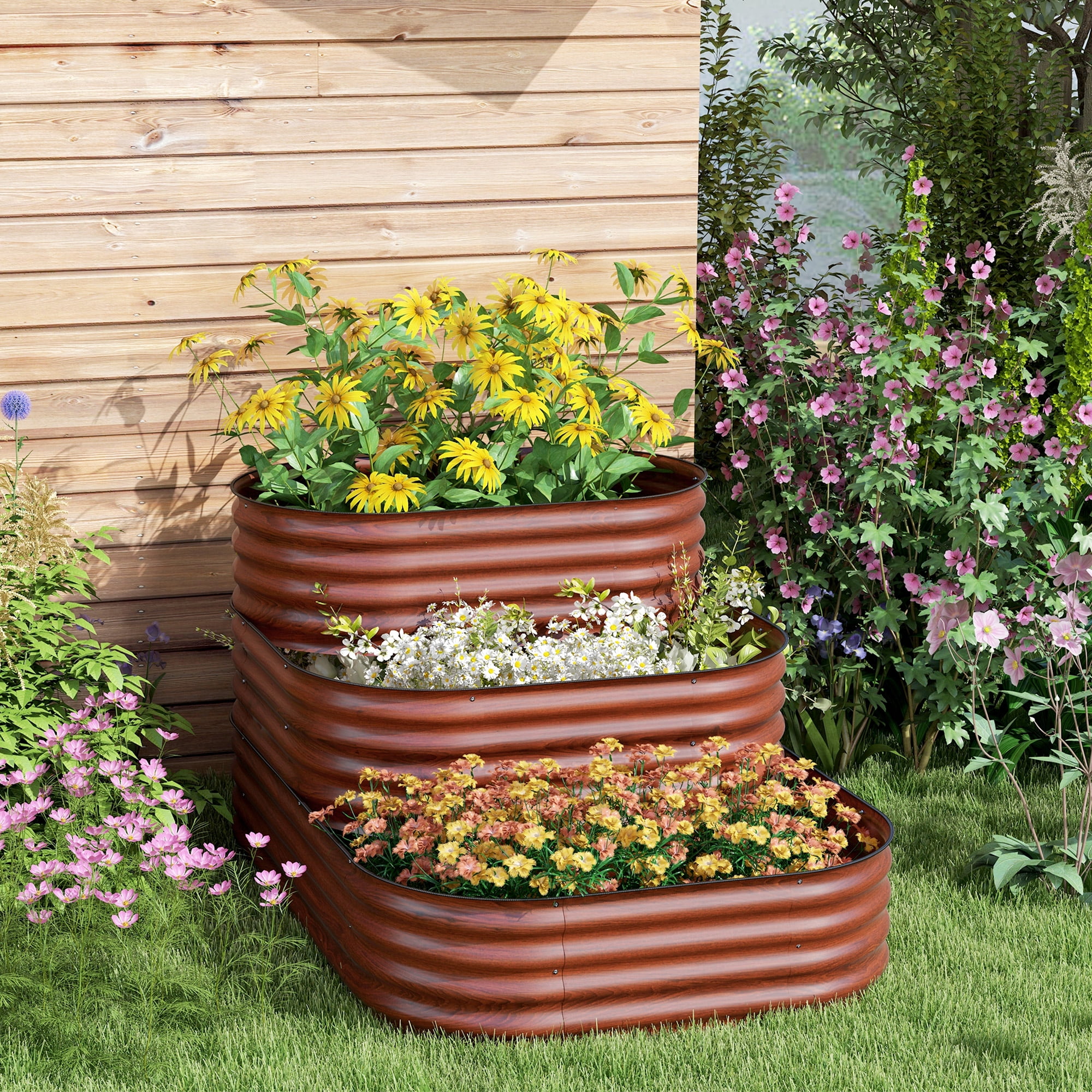 Outsunny 3-Tier Raised Garden Bed 62.25" x 43" x 32.25" Planter Set, Brown