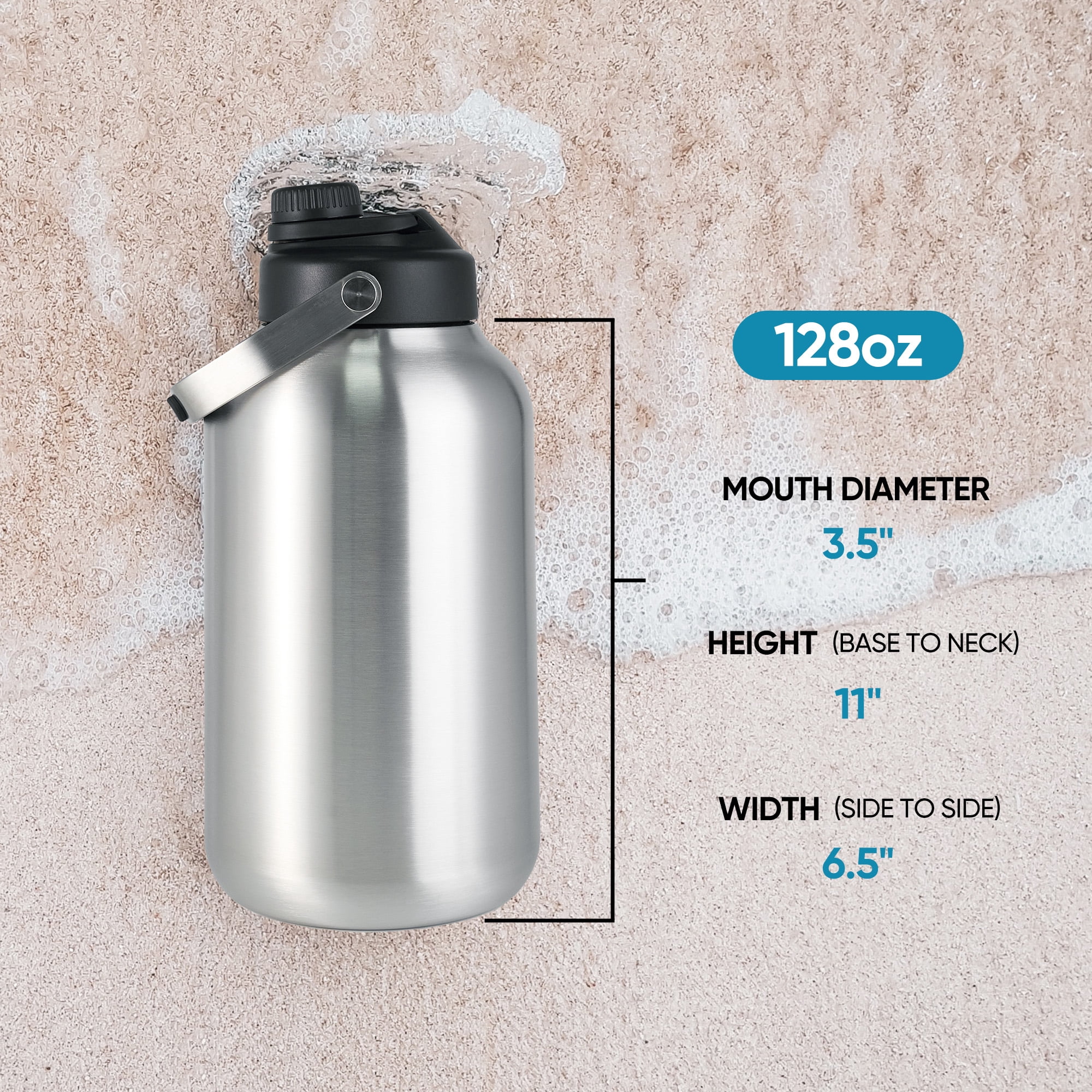 Hawsaiy 128oz Insulated Water Bottle with Wide Mouth, One Gallon Stainless Steel Double Vacuum Water Bottle for Hot & Cold Drinks, Large Water Bottle with Handle, Big Water Jug for Sports, Travel