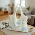 thumbnail image 2 of Lilixerw Knitted Shoulder Bag with Hollow Woven Turtle Design for Women,Lightweight Travel Beach Pack,Nylon Casual Purse,Water Bottle Pocket,Travel Supplies,15.35x12.20x1.97 in,Beige, 2 of 6