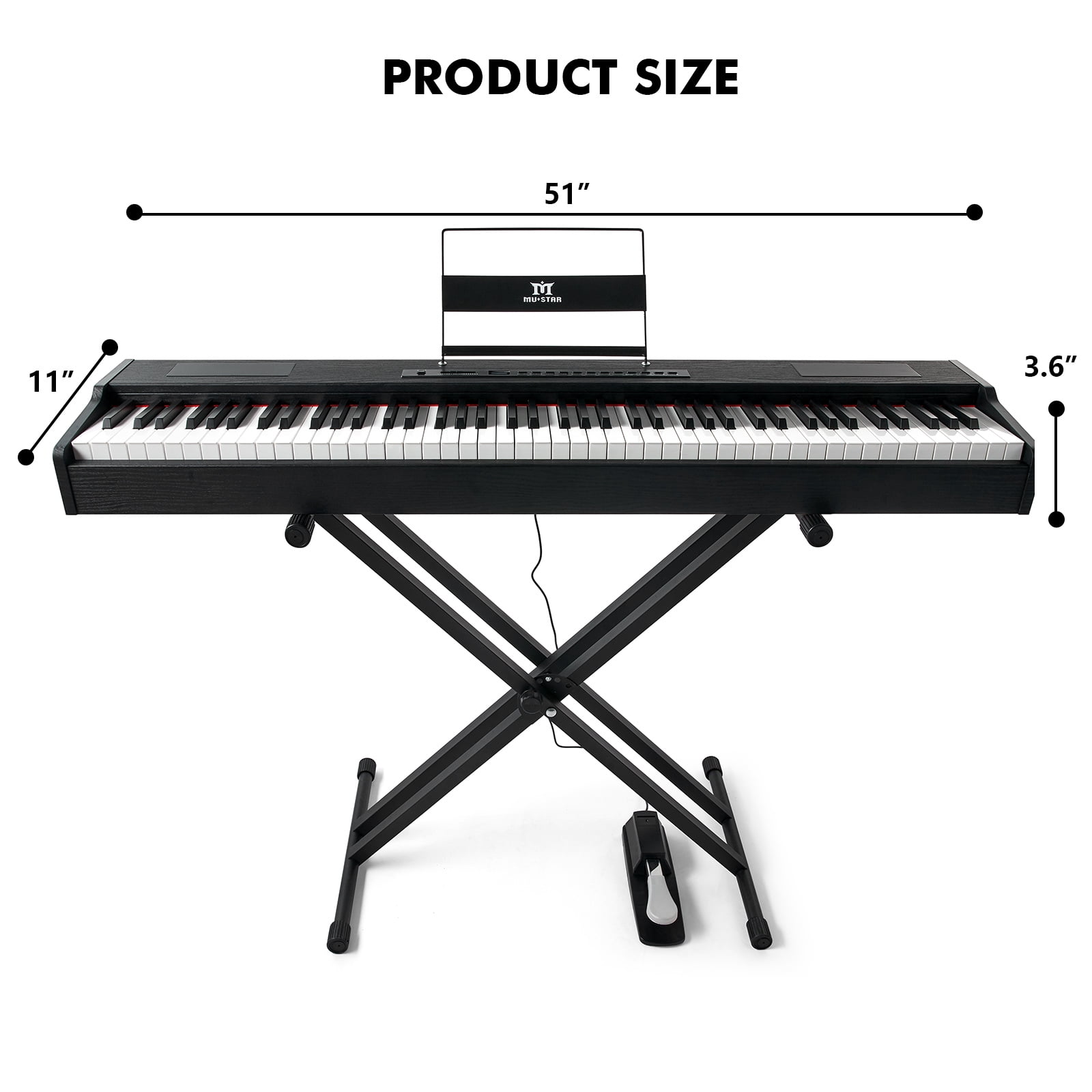 MUSTAR Weighted Digital Keyboard Piano 88 Keys Hammer Action with Stand, Bluetooth, Portable Case, Sustain Pedal (Black)