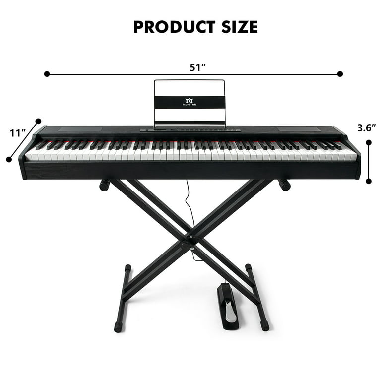 MUSTAR Weighted Digital Keyboard Piano 88 Keys Hammer Action with Stand,  Bluetooth, Portable Case, Sustain Pedal (Black) 