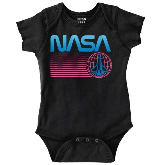 Vaporwave NASA Worm Logo Shuttle Romper Boys or Girls Infant Baby Brisco Brands 12M