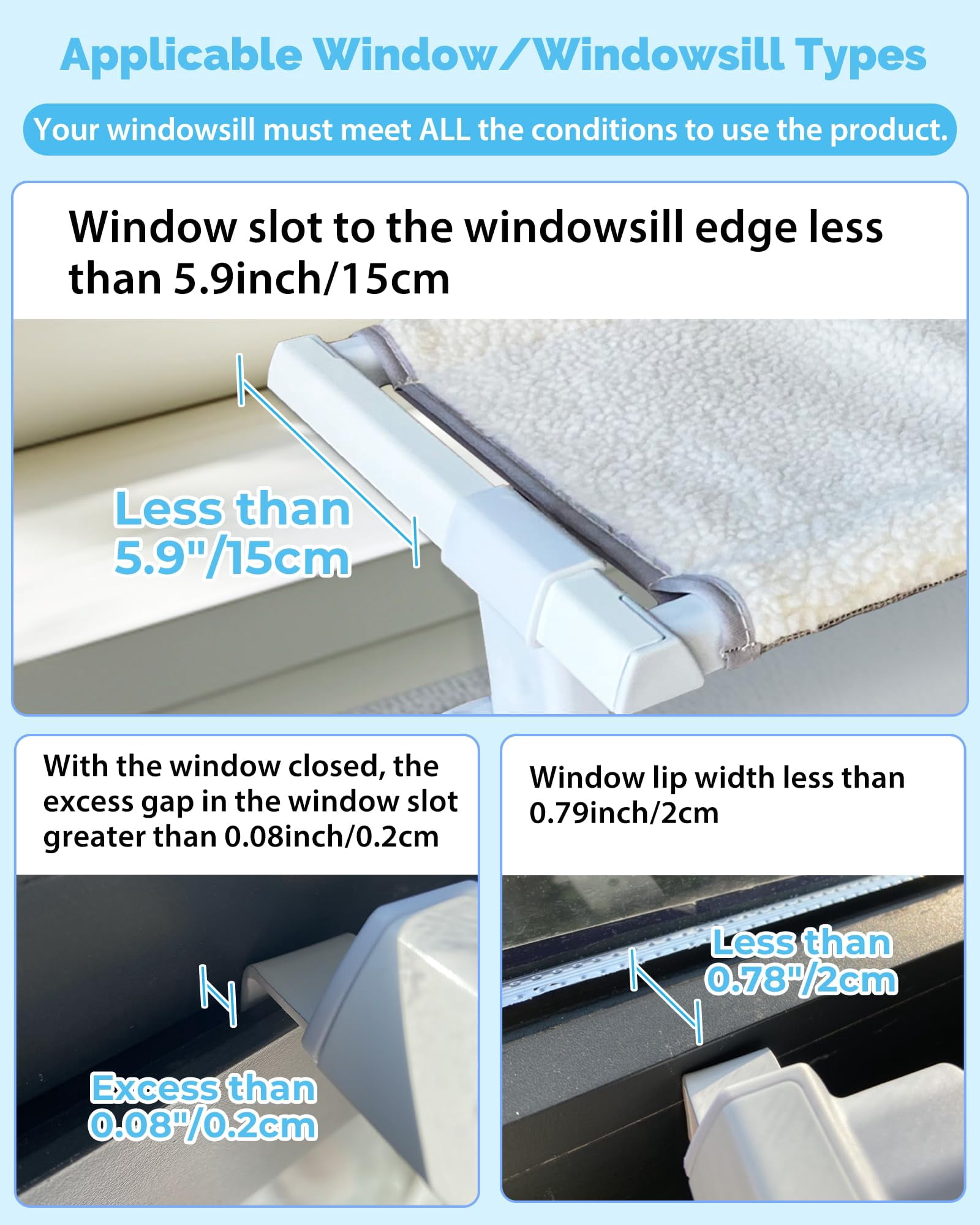 NRYDEPET Heavy-Duty Cat Window Sill Perch for Large Cats, Cat Window Bed with Washable Cover, Hold 120 lbs, White
