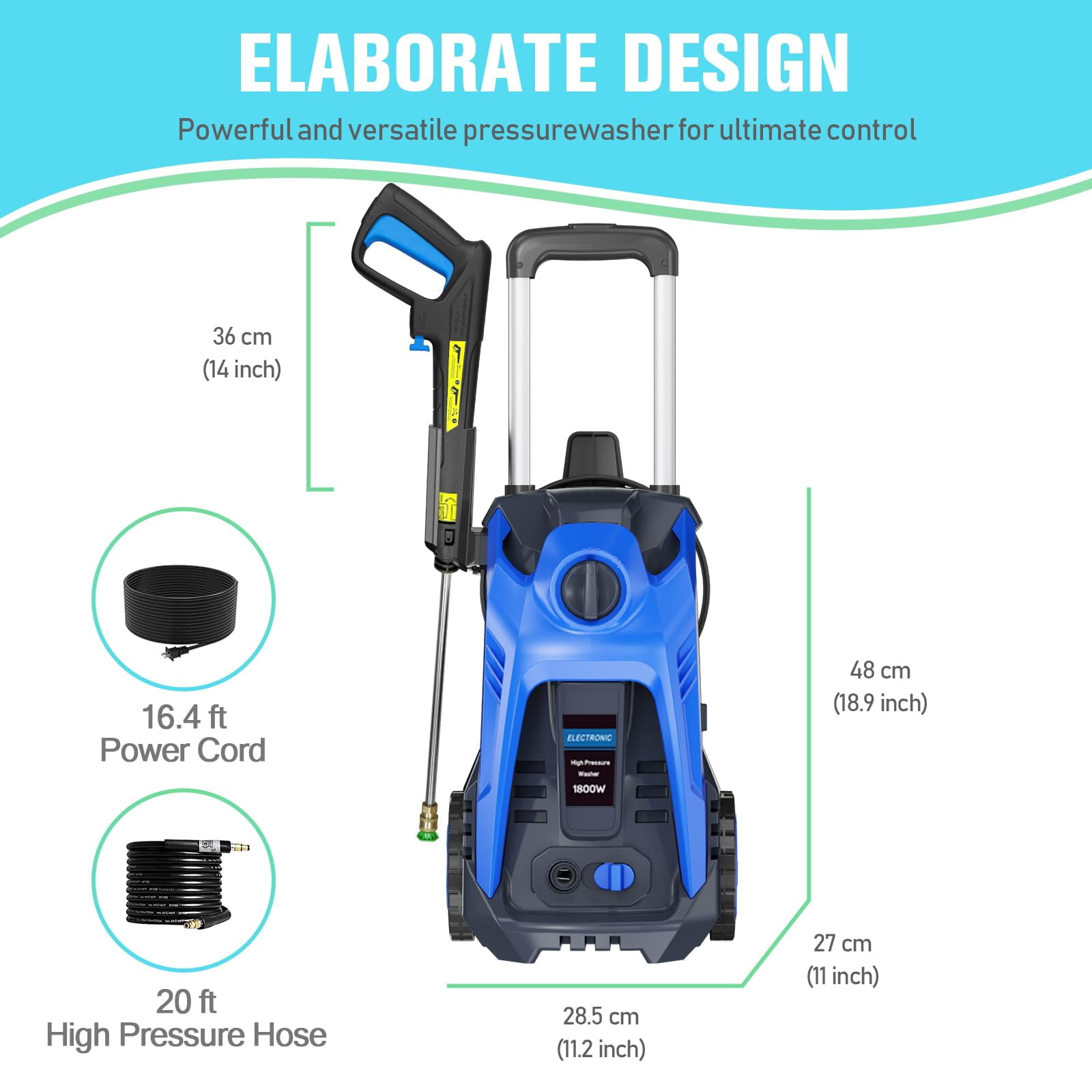 Electric Pressure Washer 4800 PSI 2.9 GPM Electric Power Washer with 25 FT Hose, 16.4 FT Power Cord, Soap Tank Car Wash Machine Blue Ideal Cleaning for Patio