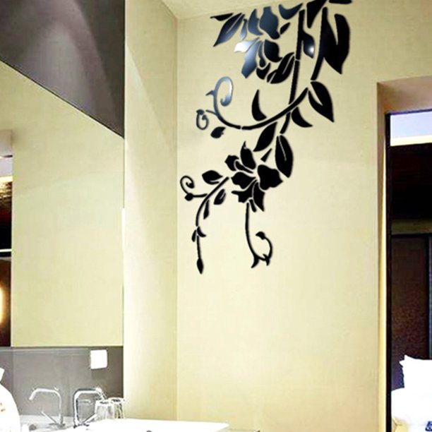 Gwong Decoración hogareña Acrílico 3D espejo flor ratán patrón etiqueta de pared papel tapiz de la habitación de la sala de papel Gwong 21036315