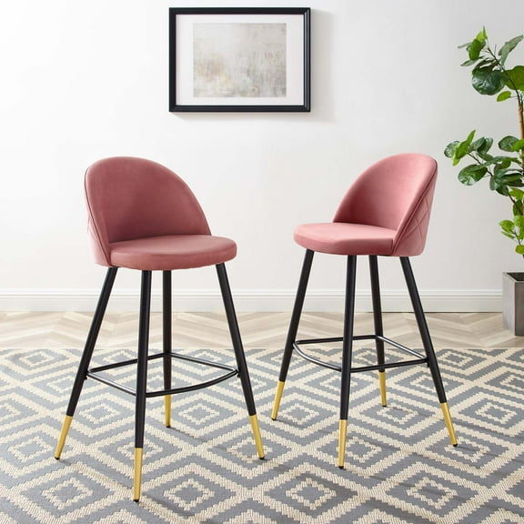 Modway Cordial Performance Velvet Bar Stools - Set of 2 in Dusty Rose