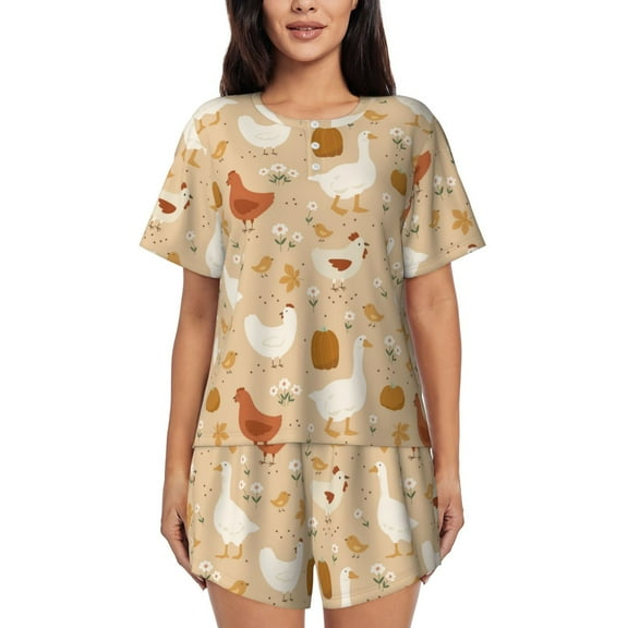 Logiee Autumn and Thanksgiving Print Womens Pajamas Set,Short-Sleeve Pajama 2 Piece Sleepwear with Pockets-Small