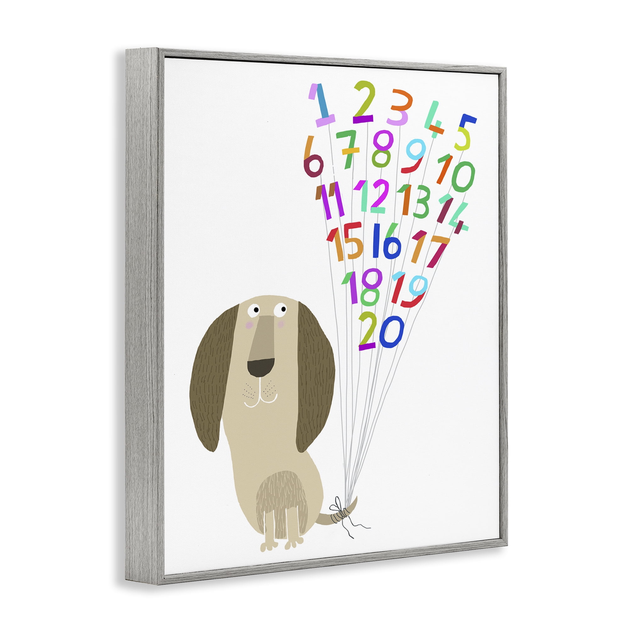 Stupell Industries Dog & Number Balloons Animals & Insects Painting Gray Framed Art Print Wall Art, 24 x 30
