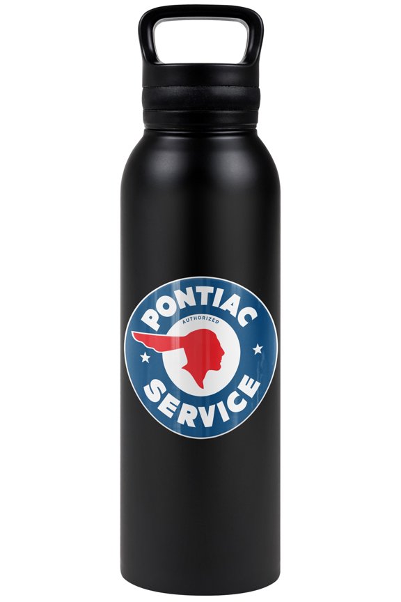 Pontiac Official Service Logo Black 24 oz Insulated Canteen Water Bottle, Leak Resistant, Vacuum Insulated Stainless Steel with Loop Cap