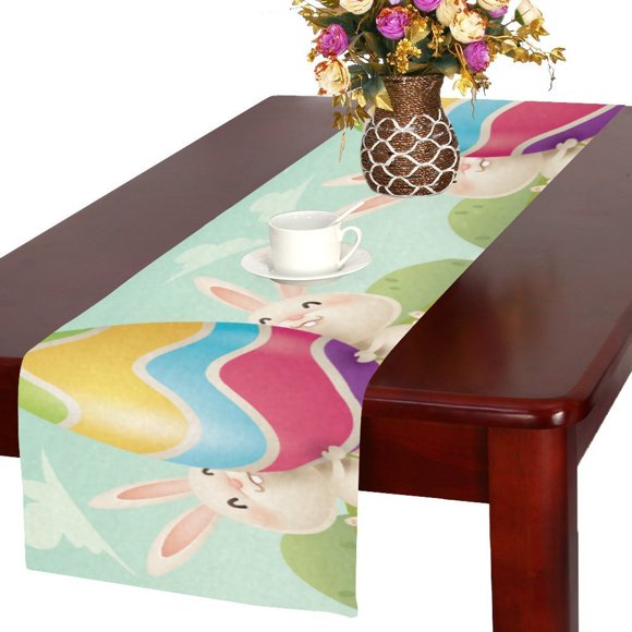 MYPOP Happy Easter Egg Rabbit Kitchen Dining Table Runner 16x72 Inches For Dinner Parties, Events, Decor