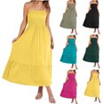 thumbnail image 1 of Gspmoly Robes pour Femmes, Robe d'Été pour Femmes Sans Bretelles Smockée Évasée en Ligne A Mode Bohème de Plage Robe de Fête Longue Maxi avec Poches Robes Formelles pour Femmes Offres des Fêtes, 1 of 7