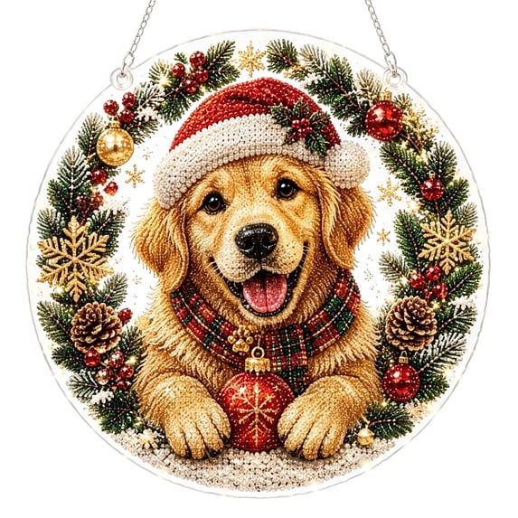 Christmas Diamond Art Ornament Kit for Adults Pearl Bead Craft, 2D Flat Acrylic Handmade Pearl Bead Suncatcher, Pet Theme Xmas Window Hanging Decor (Labrador Retriever)