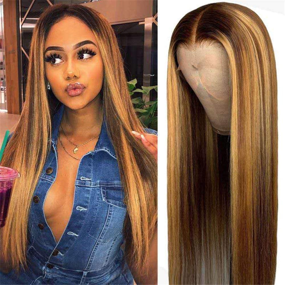 13x1 Lace Front Wig Pre Plucked Straight Honey Blond Ombre Color Highlight  130% Lace Frontal Brazilian Virgin man Hair Wigs with Baby Hair for Women  130% Density 20 Inch | Walmart Canada