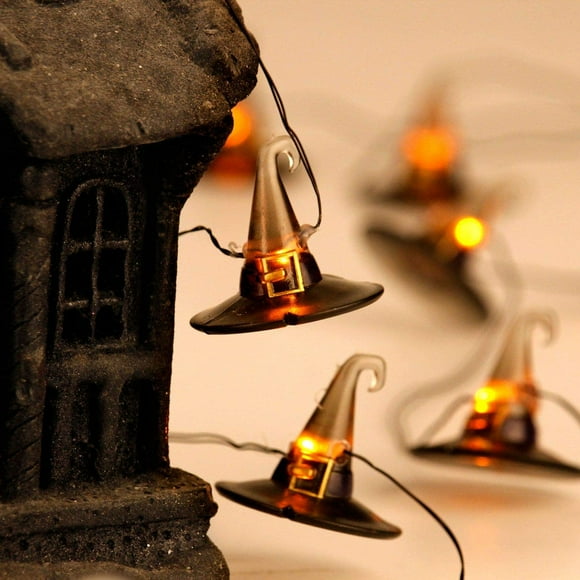 Halloween Festive Lights for Decorations Idea, Witch Hat Themed String Lights 10 ft, 20 LEDs Multi Flicker Modes with Battery/USB Cord Powered for Cosplay, Wedding, Birthday Pary, Bedroom, Living Room