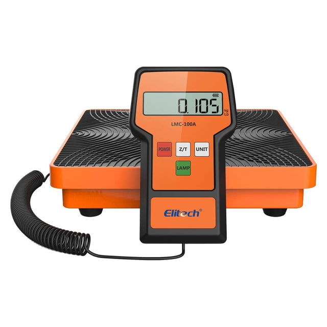 Elitech LMC-100A+ Báscula de refrigerante de 220 libras Báscula electrónica de peso de recuperación de carga de freón para HVAC con estuche