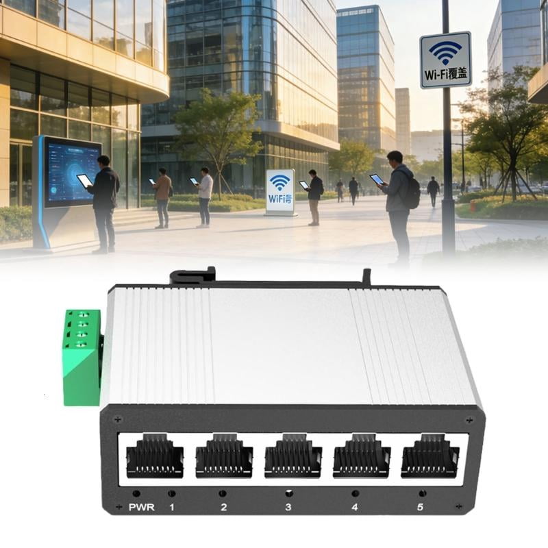 CEORPER 5 Port Mini Ethernet Switcher Aluminum Case DIN Rail Installation Design