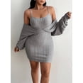 thumbnail image 5 of AURA Plus Size Women's Bodycon Dress V Neck Long Sleeve Faux Two Piece High Waist Short Dress, 5 of 8