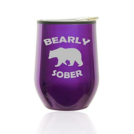 

Stemless Wine Tumbler Coffee Travel Mug Glass with Lid Bearly Sober Bear Funny (Royal Purple)