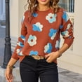 thumbnail image 2 of Tnhcen Women's Floral Knit Sweater Acrylic Round-Neck Top Loose Fit Casual Pullover Floral Pattern Comfort Wear Soft Warm S-XL, 2 of 9