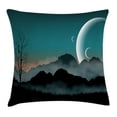 thumbnail image 1 of Space Throw Pillow Cushion Cover, Night Sky on Mountain Range Forest Crescent Moon Star Cosmic Infinity Astral Graphic, Decorative Square Accent Pillow Case, 18 X 18 Inches, Teal Black, by Ambesonne, 1 of 2