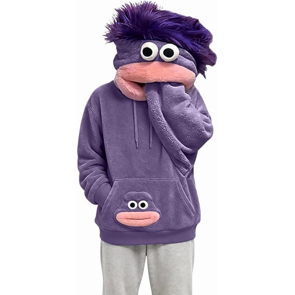 Funny Big Mouth Monster Hoodie for Halloween, Unisex Fuzzy Plush Pullover Sweatshirt, Cute Character Cosplay Costume for Fall and Winter Casual Wear